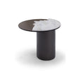 Maison Debrah Arc round side table with maple brown marble top and vintage brass base