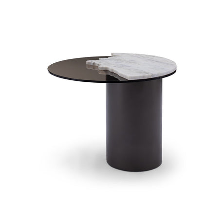 Maison Debrah Arc round side table with maple brown marble top and vintage brass base — view 2