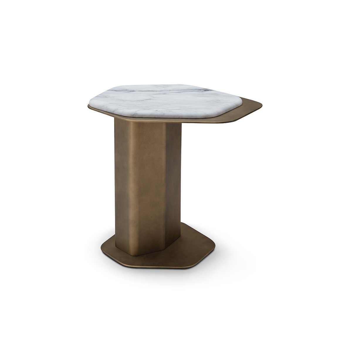 Maison Debrah Weslor side table with leathered brown marble top and two-tone grey metal pedestal — view 3