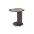 Maison Debrah Weslor side table with leathered brown marble top and two-tone grey metal pedestal