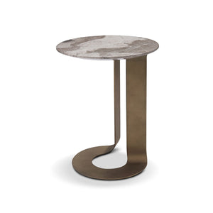 Maison Debrah Niven round side table with leathered brown marble top and brass frame