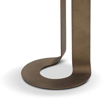 Maison Debrah Niven round side table with leathered brown marble top and brass frame — view 2