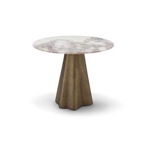 Cyrno Round White Marble Side Table on Fluted Brass Pedestal, Maison Debrah, , ,