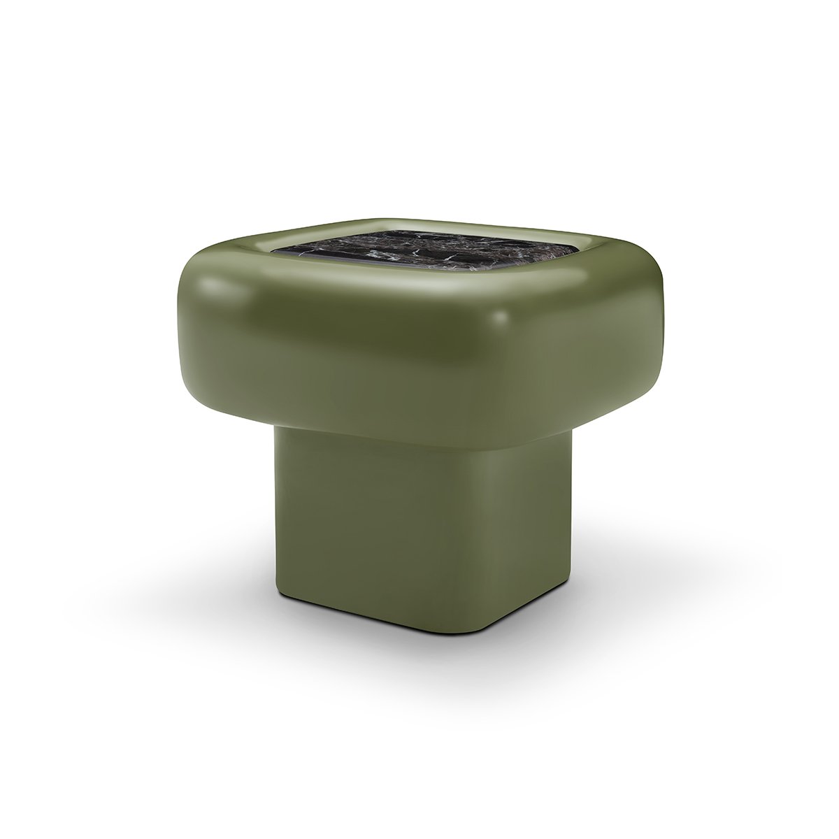 Maison Debrah Ustrel green marble side table in olive high-gloss lacquer