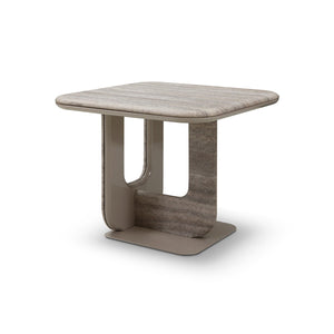 Xeril Travertine End Table with Khaki High-Gloss Lacquer Loop Leg, Maison Debrah, , ,