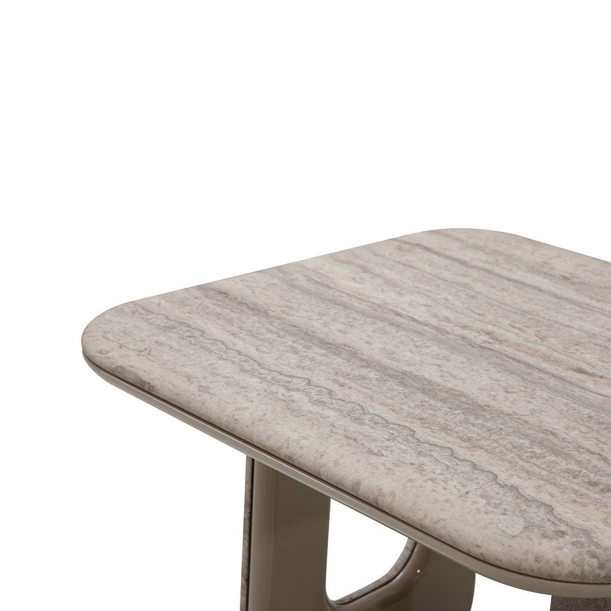 Xeril Travertine End Table with Khaki High-Gloss Lacquer Loop Leg, Maison Debrah, , ,
