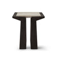 Maison Debrah Varek side table with matte silver-grey travertine top and dark grey elm legs