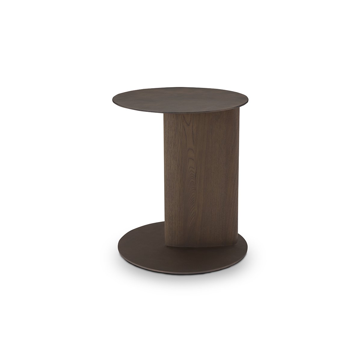 Maison Debrah Belvar round grey metal side table with light grey elm veneer column — view 2