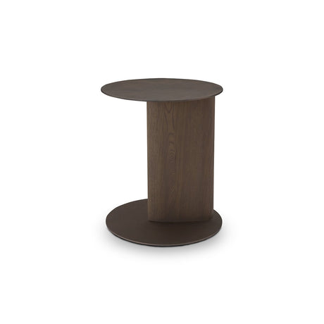 Maison Debrah Belvar round grey metal side table with light grey elm veneer column — view 2
