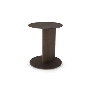 Maison Debrah Belvar round grey metal side table with light grey elm veneer column