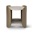Maison Debrah Arcvelle round white marble side table with curved brushed brass fins