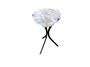 Hyalos Pink Quartz Side Table – Wild Cut Brazilian Stone on Wrought Iron Frame