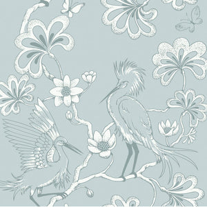 Egrets Wallpaper, Cocolea Natty & Polly, Frost Blue, Per roll (61.5 cm × 10 m),