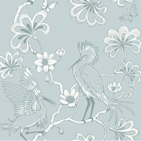 Egrets Wallpaper, Cocolea Natty & Polly, Frost Blue, Per roll (61.5 cm × 10 m),