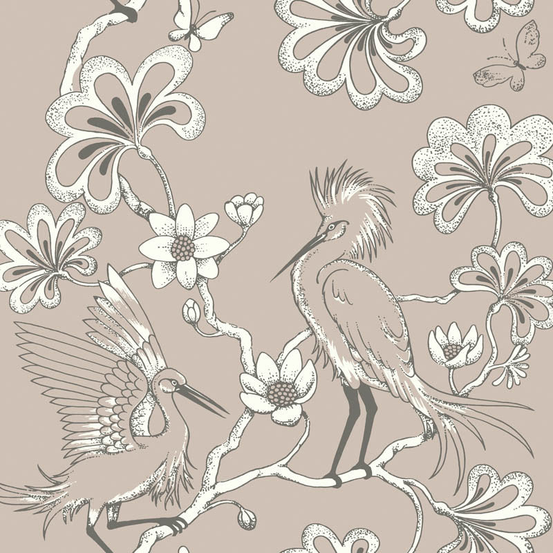Egrets Wallpaper, Cocolea Natty & Polly, Macadamia, Per roll (61.5 cm × 10 m),