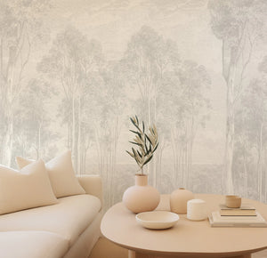 Printed wall mural example: Eucalyptus Trees by Olive et Oriel in a living room