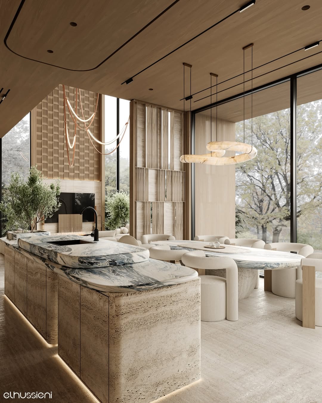 Spanish Marble Alabaster | Contemporary Figure-8 Pendant Light, Cocolea, , ,