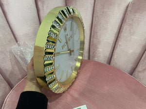 Gold Polished Minimalist Decorative Wall Clock | 35cm Quartz – Luxury Logo Style - customisable with or without Genuine Swarovski Crystal, Cocolea, , ,