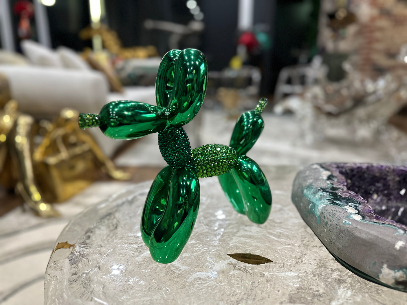 Ballonus Green Balloon Dog Poodle Sculpture - Hand Encrusted with Swarovski Crystals, Cocolea, , ,