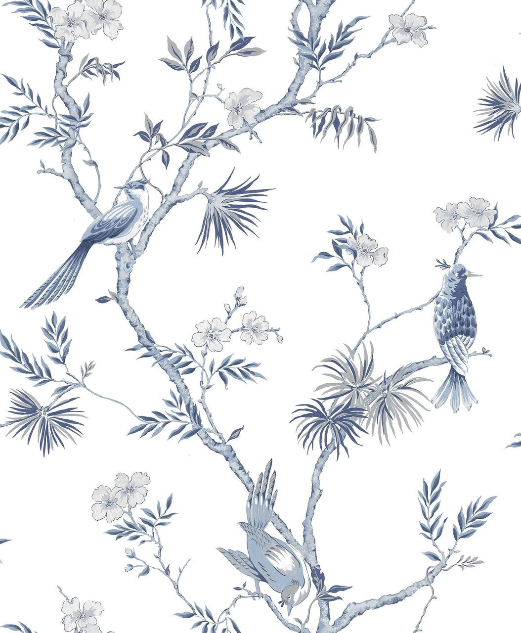 Classic Bird Trail Wallpaper in Navy & White, Cocolea Natty & Polly, Per roll (53 cm × 10 m), ,