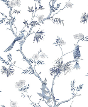 Classic Bird Trail Wallpaper in Navy & White, Cocolea Natty & Polly, Per roll (53 cm × 10 m), ,