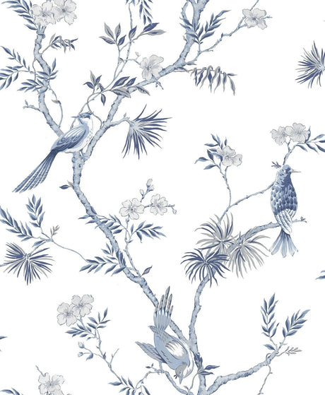 Classic Bird Trail Wallpaper in Navy & White, Cocolea Natty & Polly, Per roll (53 cm × 10 m), ,