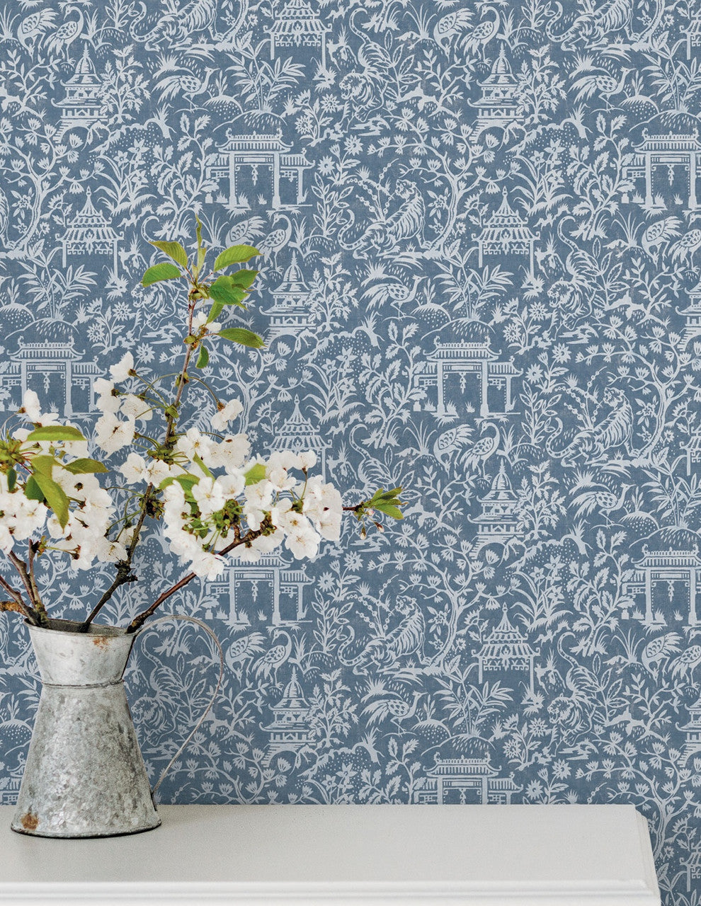 Oriental Toile Wallpaper, Cocolea Natty & Polly, Dark Blue, Per roll (53 cm × 10 m),