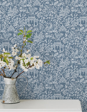 Oriental Toile Wallpaper, Cocolea Natty & Polly, Dark Blue, Per roll (53 cm × 10 m),