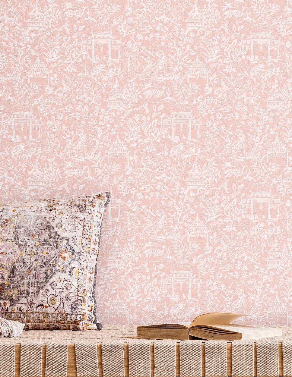 Oriental Toile Wallpaper, Cocolea Natty & Polly, Pink, Per roll (53 cm × 10 m),
