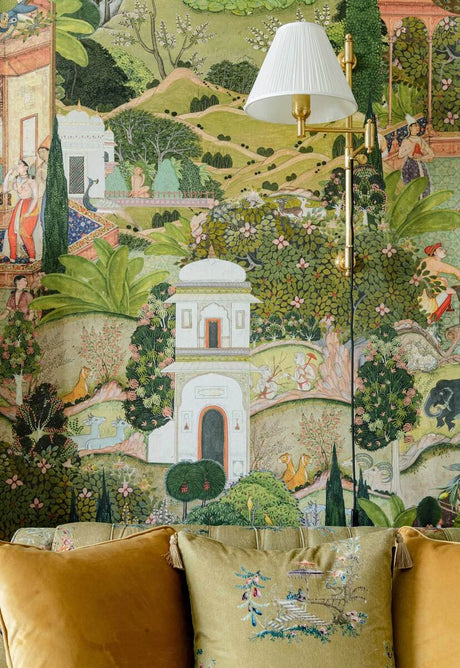 Gardens of Jaipur wallpaper in Multi by Natty & Polly, styled in an interior