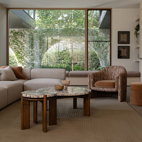 Bruna Coffee Table – Calcutta Marble & Saddle Oak, Satara, , ,