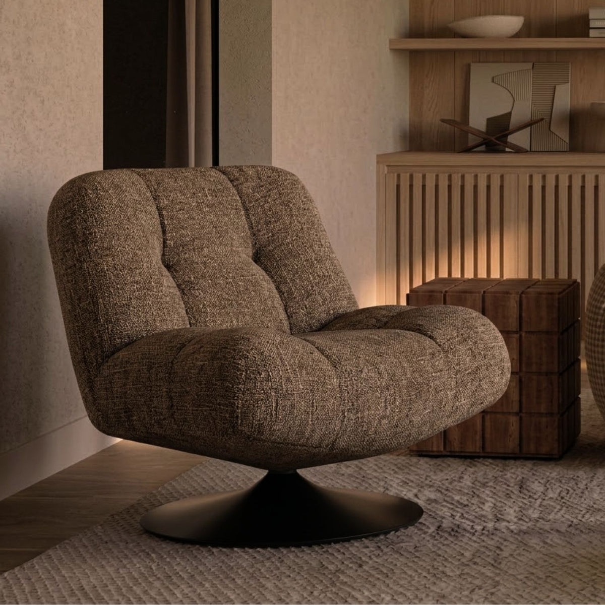 Arnie Swivel Chair – Milan Berber Brown by Satara – view 2