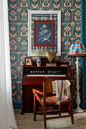 Grandma's Stencil Wallpaper, Cocolea Natty & Polly, Milky Blue, Per roll (52 cm × 10 m),