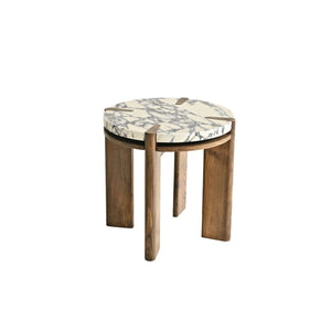 Bruna Side Table – Calcutta Marble & Saddle Oak, Satara, , ,