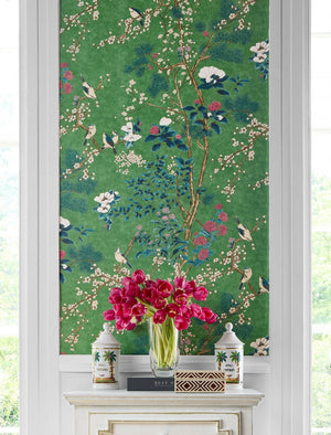 Katsura wallpaper in Emerald by Natty & Polly, full pattern view