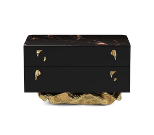 Incanto Nero Marble & Gold Sculptural Bedside Table, Cocolea, , ,