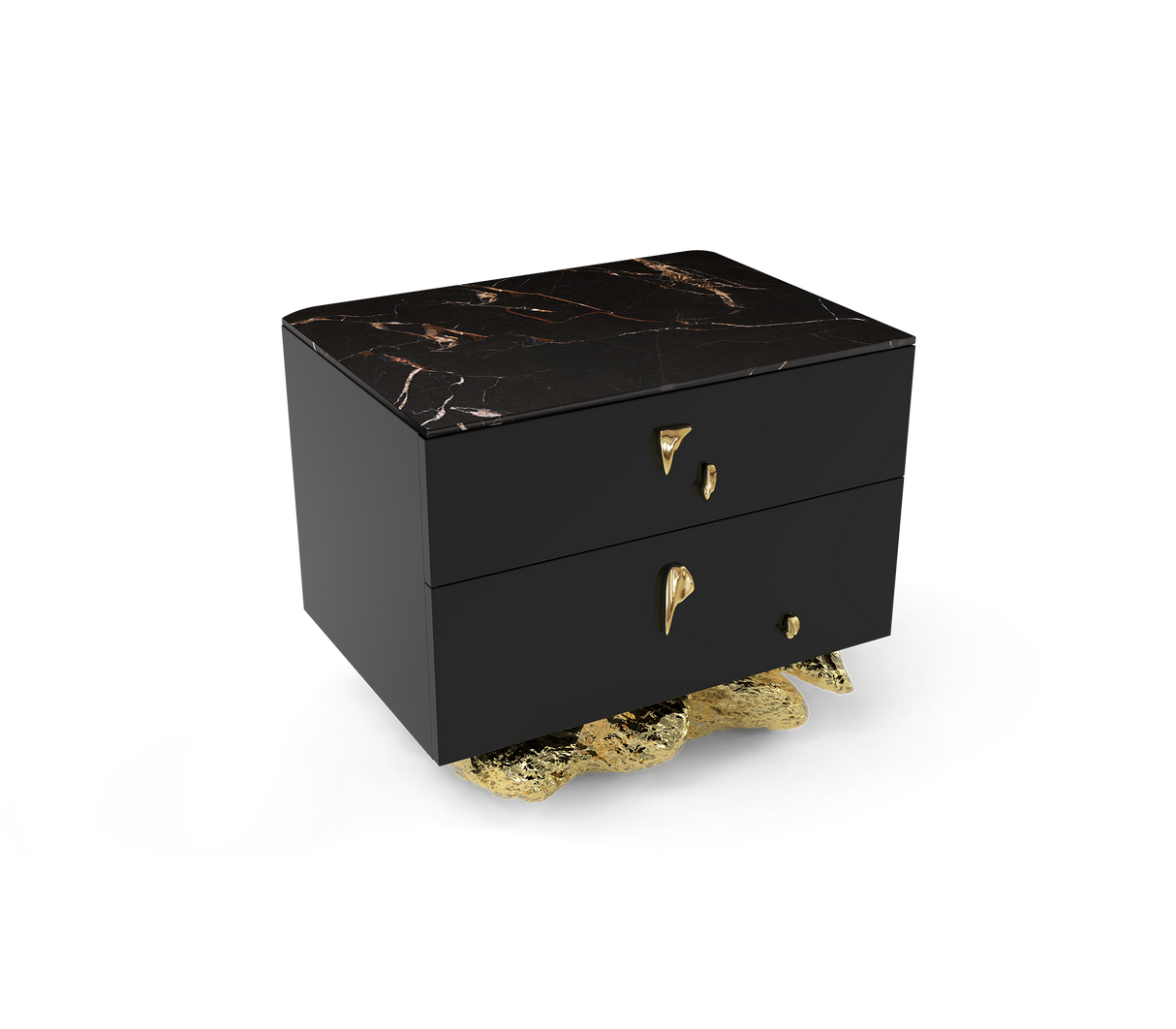 Incanto Nero Marble & Gold Sculptural Bedside Table, Cocolea, , ,