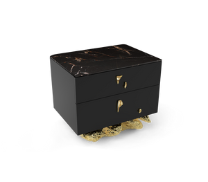 Incanto Nero Marble & Gold Sculptural Bedside Table, Cocolea, , ,