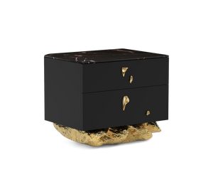 Incanto Nero Marble & Gold Sculptural Bedside Table, Cocolea, , ,