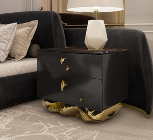 Incanto Nero Marble & Gold Sculptural Bedside Table, Cocolea, , ,