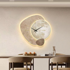 Luce Travertine Halo Wall Clock – Gold Sculptural with LED Feature, Cocolea, , ,