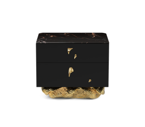 Incanto Nero Marble & Gold Sculptural Bedside Table, Cocolea, , ,