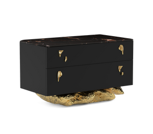 Incanto Nero Marble & Gold Sculptural Bedside Table, Cocolea, , ,