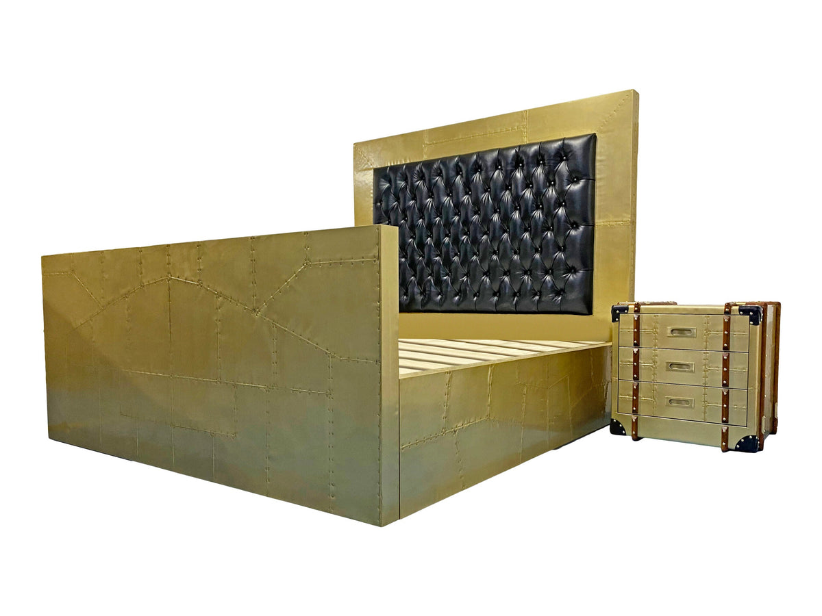 Brass Aviator Spitfire Vintage Leather Chesterfield King size bed – Cocolea