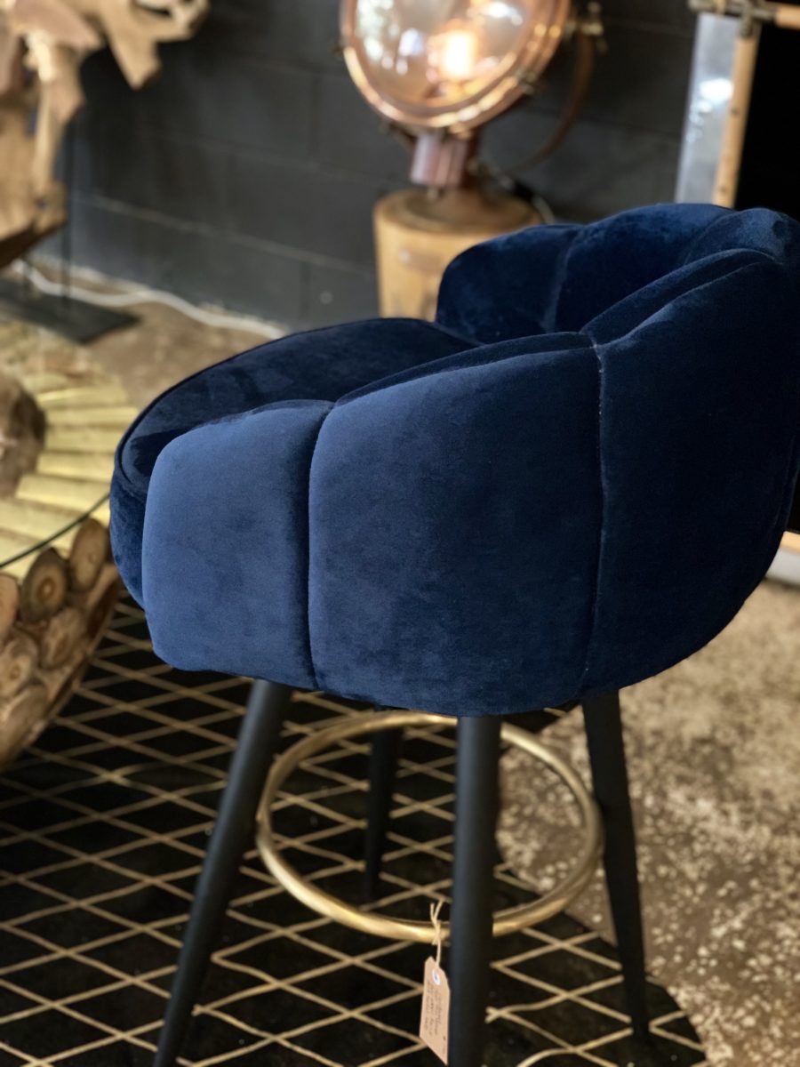 Caldwell High top Bar Chair in royal blue velvet, Cocolea, , ,
