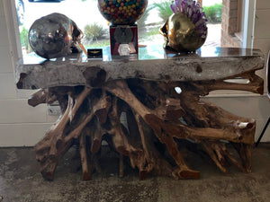 Natural Teak Root Wood Console Table with resin top, Cocolea, , ,