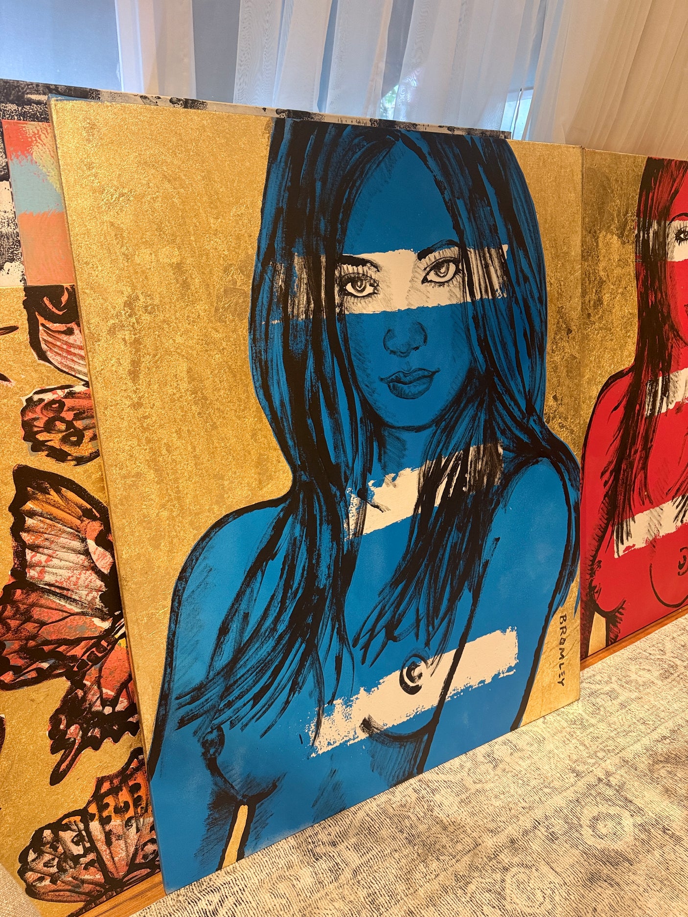 ‘Rosie’ – Blue Nude with Gold leaf Metal gilding on Canvas Original Artwork (David Bromley Original Artwork), David Bromley, , ,