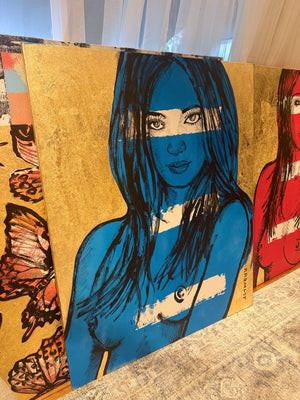‘Rosie’ – Blue Nude with Gold leaf Metal gilding on Canvas Original Artwork (David Bromley Original Artwork), David Bromley, , ,