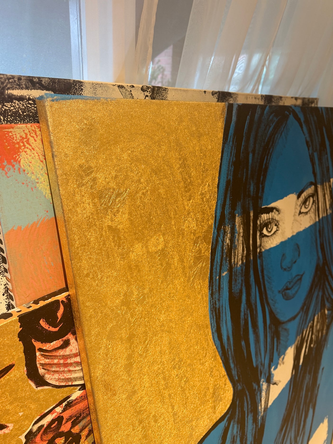 ‘Rosie’ – Blue Nude with Gold leaf Metal gilding on Canvas Original Artwork (David Bromley Original Artwork), David Bromley, , ,