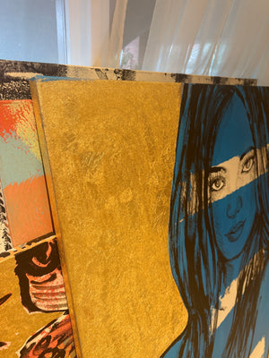 ‘Rosie’ – Blue Nude with Gold leaf Metal gilding on Canvas Original Artwork (David Bromley Original Artwork), David Bromley, , ,